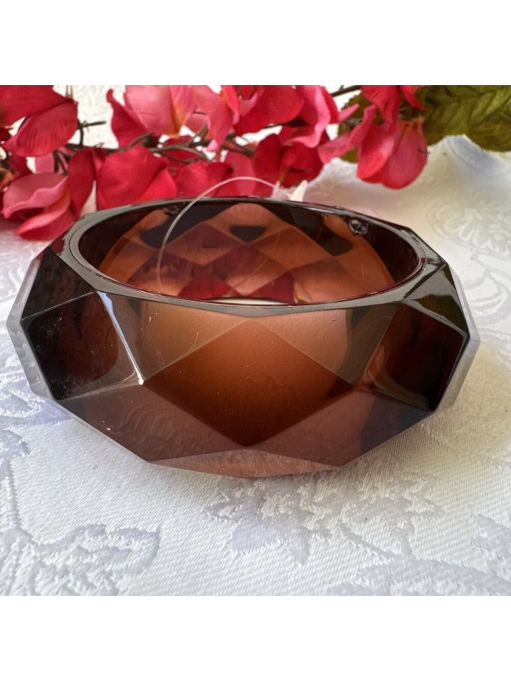 And Lovely Chunky Plum Brown Bracelet Acrylic Bangle 1.5" Wide NEW